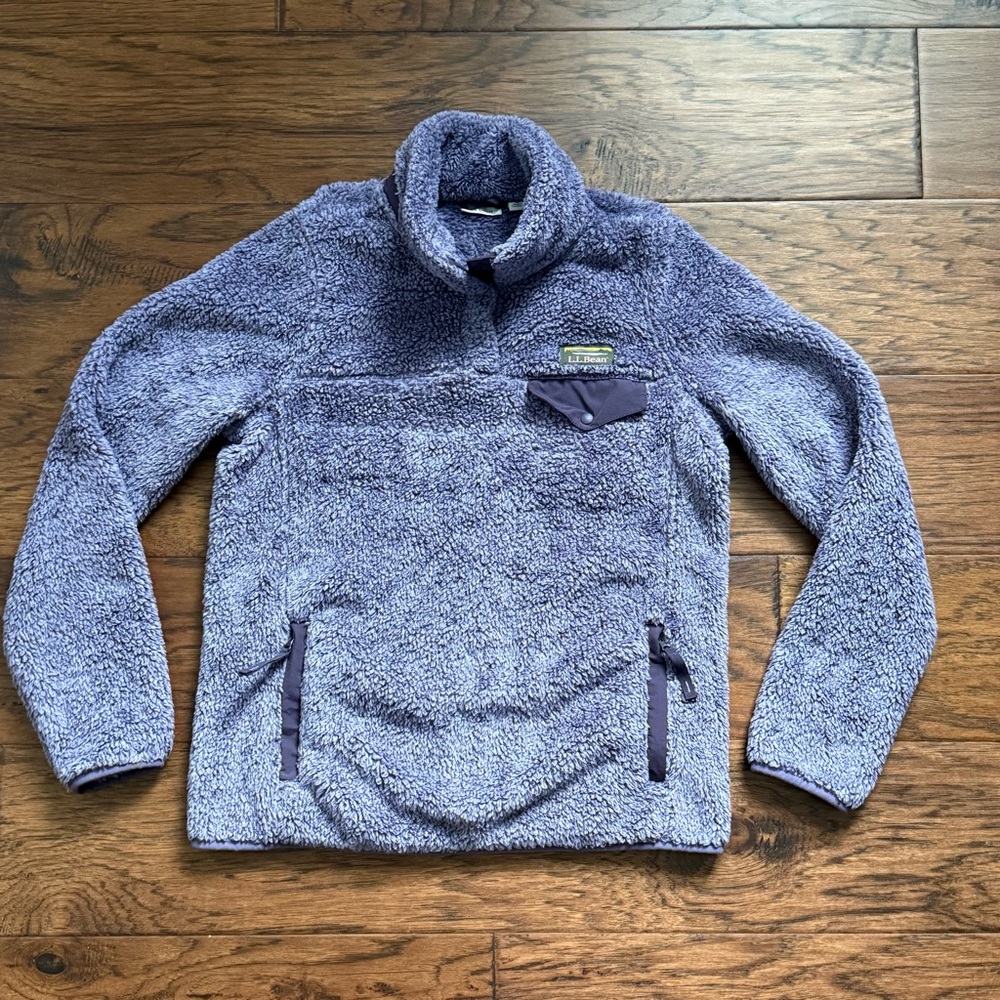 L.L Bean Women’s XS Purple High Pile Pullover Sweatshirt Jacket 1/4 Snaps